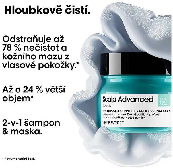 Valomoji kaukė - šampūnas riebiai galvos odai L'oreal Professionnel Scalp Advanced Anti-Oiliness 2-In-1 Deep Purifier Clay 250ml
