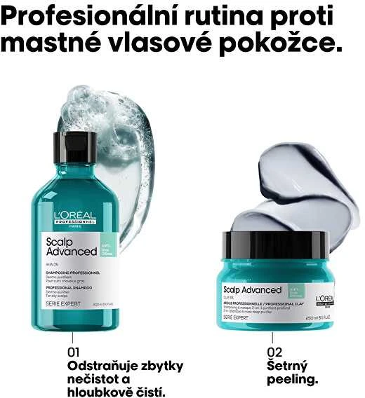 Valomoji kaukė - šampūnas riebiai galvos odai L'oreal Professionnel Scalp Advanced Anti-Oiliness 2-In-1 Deep Purifier Clay 250ml