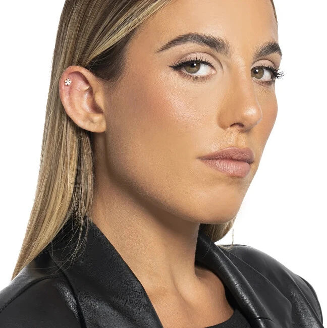 Luca Barra Single auksinis-plated labret Flower with zircons PR125