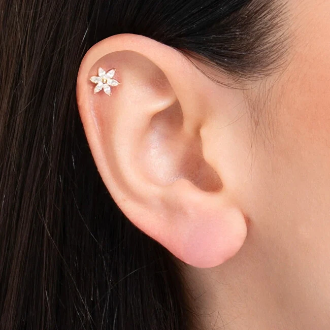 Luca Barra Single auksinis-plated labret Flower with zircons PR121