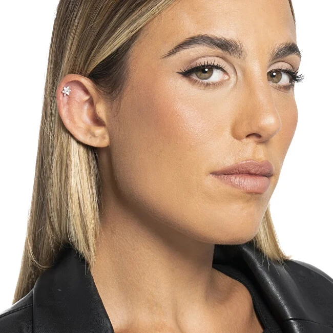 Luca Barra Single steel labret Flower with zircons PR120