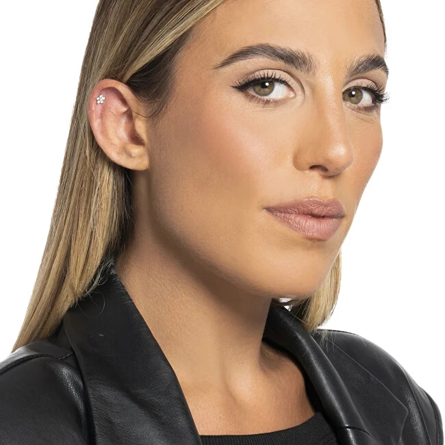 Luca Barra Single steel labret Flower with zircons PR124