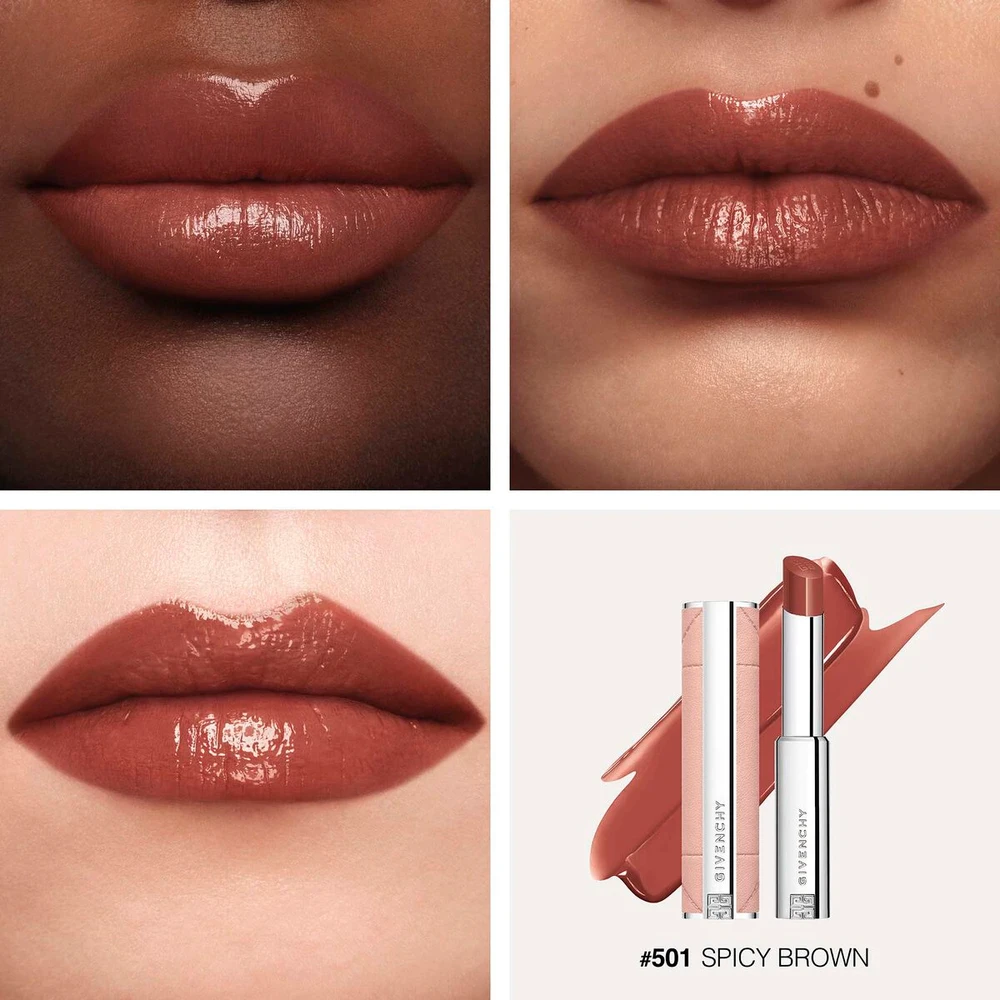 Lūpų dažai Givenchy Rose Perfecto Shine Serum Lipstick | spalva: 501 Spicy Brown, 3.2 g