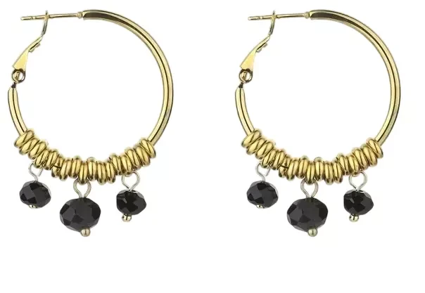 Marc Malone Auksuoti auskarai su žiedais Zoey Juodas Earrings MCE23010G