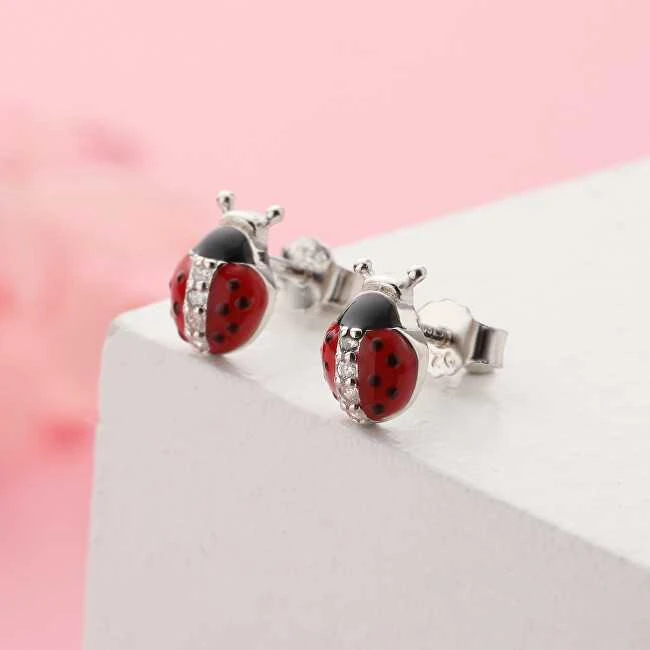 Moiss Žaismingi susegti auskarai iš sidabro Ladybugs E0000672