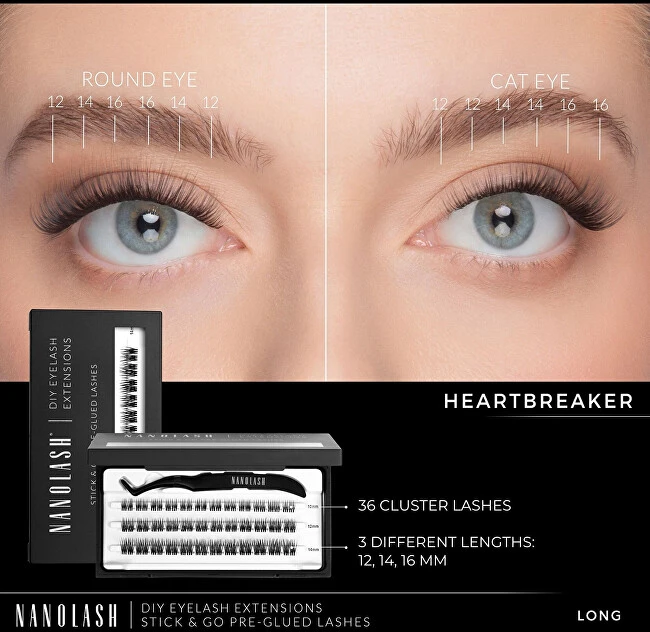 Nanolash Lipnios kuokštelinės blakstienos Heartbreaker Long 36 vnt.