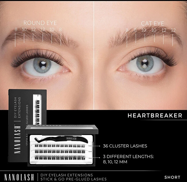 Nanolash Lipnios kuokštelinės blakstienos Heartbreaker Short 36 vnt.