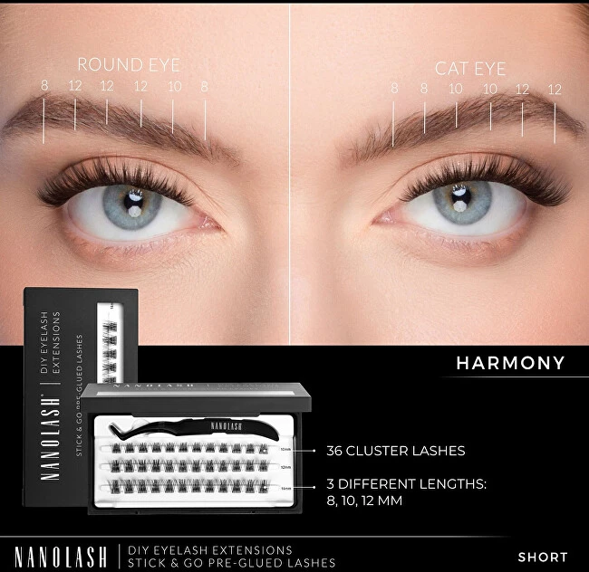 Nanolash Lipnios kuokštelinės blakstienos Harmony Short 36 vnt.