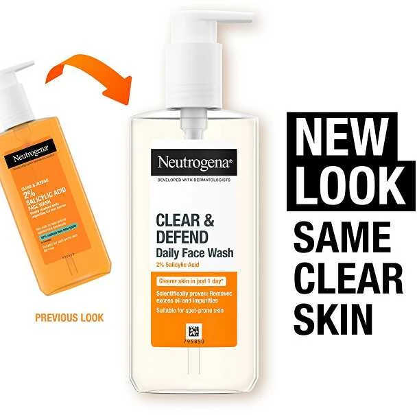 Neutrogena Clear & Defend 2% salicilo rūgšties veido prausimosi gelis unisex, 200 ml