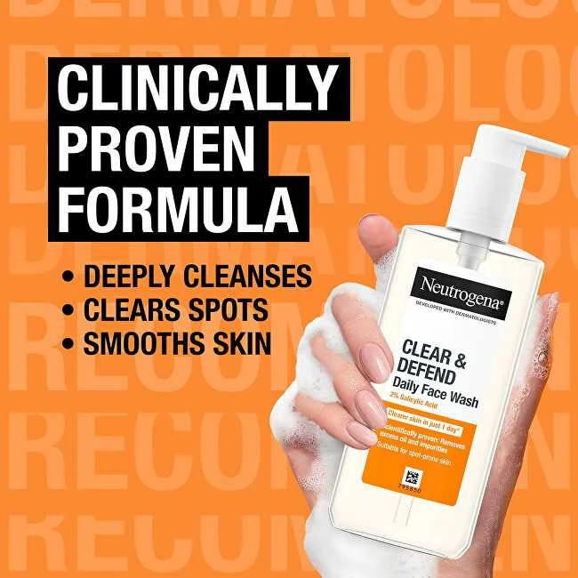 Neutrogena Clear & Defend 2% salicilo rūgšties veido prausimosi gelis unisex, 200 ml