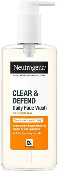 Neutrogena Clear & Defend 2% salicilo rūgšties veido prausimosi gelis unisex, 200 ml