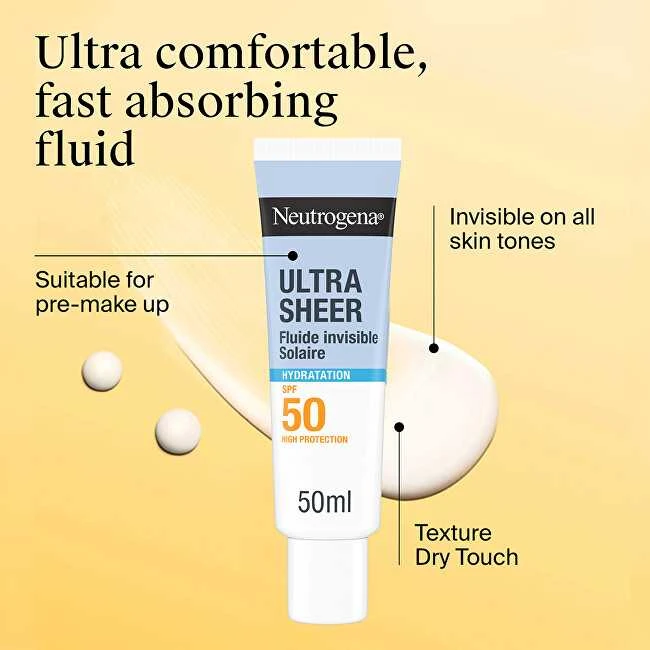 „Neutrogena Invisible Hydrating Fluid“ SPF 50 itin skaidrus drėkinamasis skystis, 50 ml