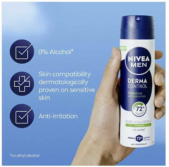 Nivea Purškiamas antiperspirantas jautriai odai „Men Derma Control Sensitive“ (antiperspirantas) 150 ml