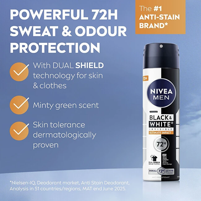 Nivea Men Invisible For Juodas & Baltas Ultimate Impact Antiperspirant vyrams, 150 ml