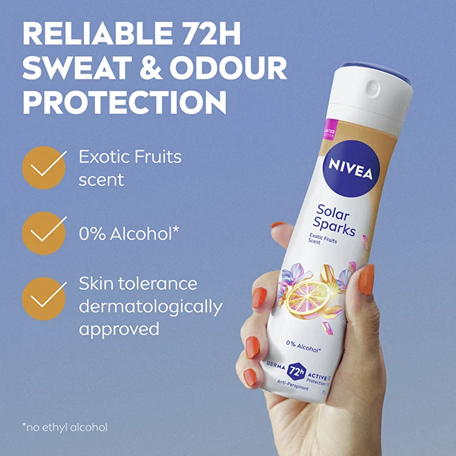 Nivea Solar Sparks antiperspirantas su privalumų sąrašu