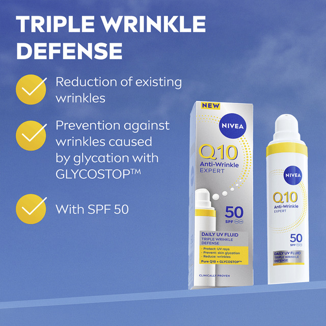 „Nivea Daily Facial Fluid SPF 50 Q10 Anti-Wrinkle Expert“ (kasdienis UV fluidas) 40 ml