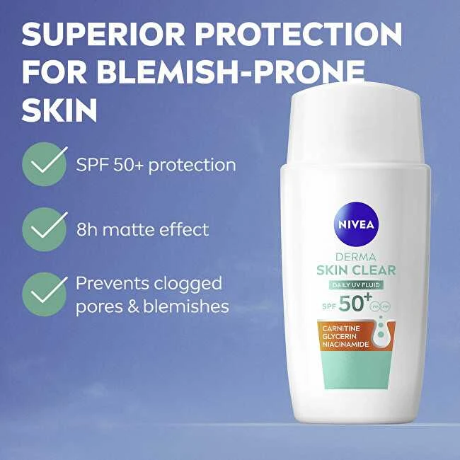 Nivea Dieninis UV fluidas probleminei odai „Derma Skin Clear SPF 50+“ (dieninis UV fluidas) 40 ml