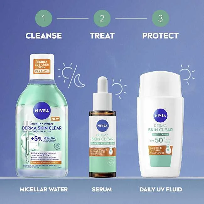 Nivea Dieninis UV fluidas probleminei odai „Derma Skin Clear SPF 50+“ (dieninis UV fluidas) 40 ml