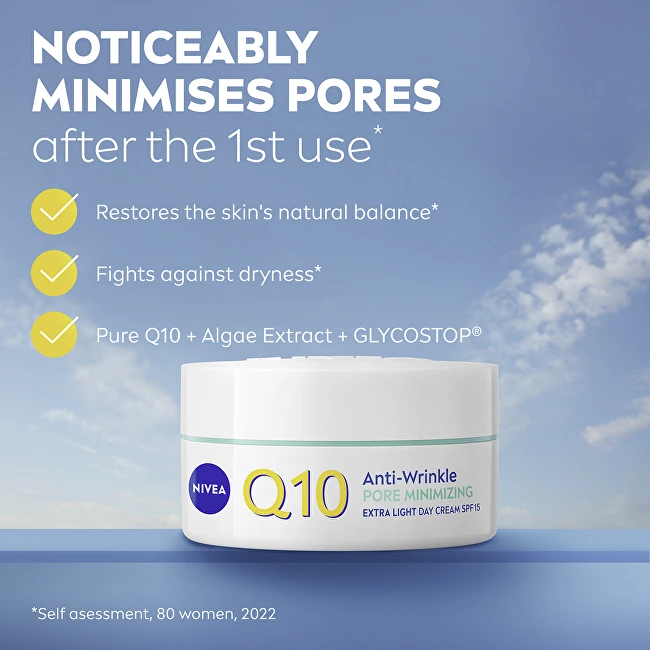 Nivea Q10 Ypač lengvas, lyginamasis dieninis kremas nuo raukšlių mišriai odai SPF 15 50 ml