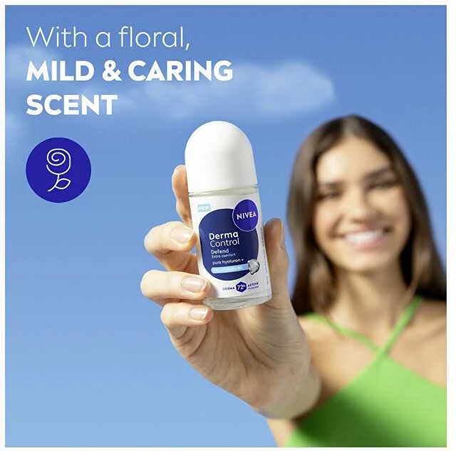Nivea Derma Control rutulinis dezodorantas moters rankoje
