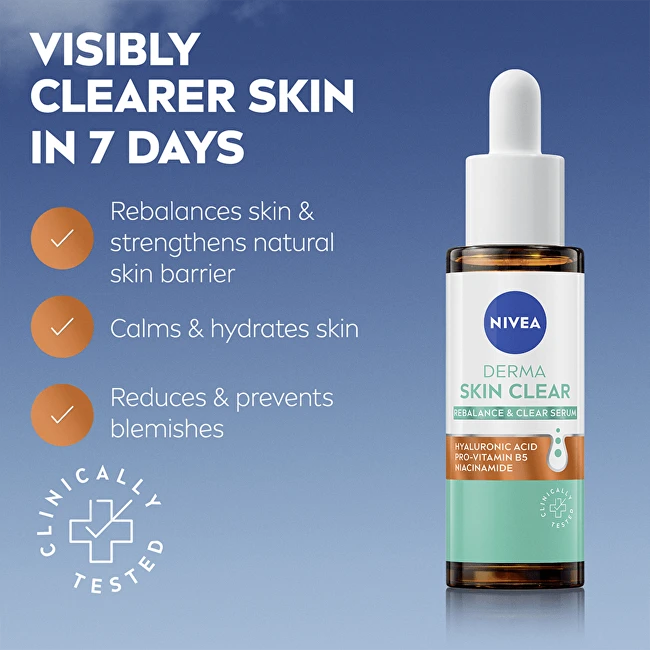 Nivea Derma Skin Clear Serum, 30 ml regeneruojantis ir giliai drėkinantis odos serumas