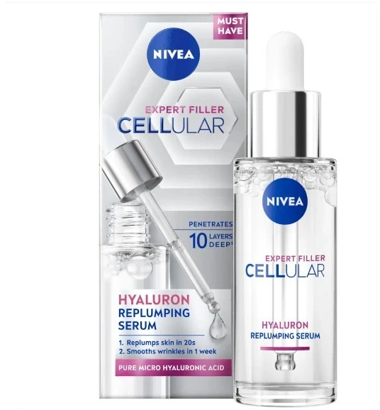 Nivea „Cellular Expert Filler“ (hialurono rūgšties putlumą atkuriantis serumas) 30 ml