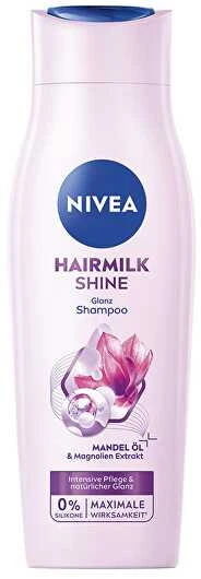 „Nivea“ maitinamasis šampūnas su pienu ir šilko baltymais pavargusiems, negyviems plaukams. „Hairmilk Shine“ (Care Šampūnas).
