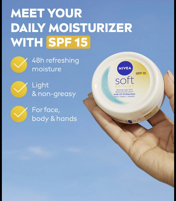 Nivea Drėkinamasis kremas su apsauga nuo UV spindulių SPF 15 Soft (kasdienis UV kremas) 100 ml