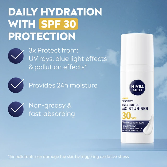 Nivea Drėkinamasis dieninis kremas vyrams SPF 30 Men Sensitive (kasdienis apsauginis drėkiklis) 50 ml
