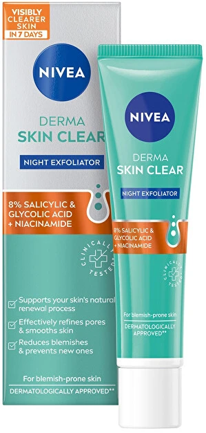 Nivea Derma Skin Clear Night Exfoliator Peeling moterims, 40 ml