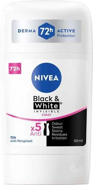 Nivea Kietas antiperspirantas „Invisible For Juodas & Baltas Clear“, 50 ml