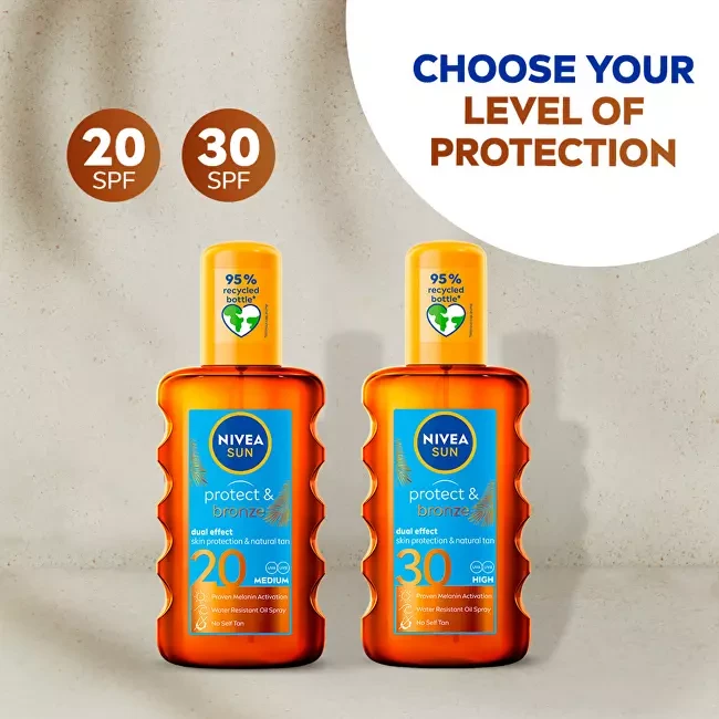 Nivea Įdegio aliejus purškiamas įdegio palaikomasis SPF 20 Sun (Protect - Bronze Oil) 200 ml