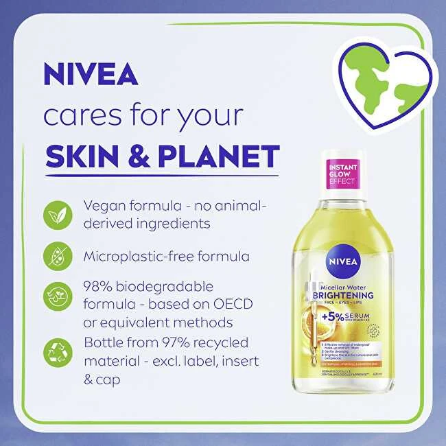 Nivea Šviesinamasis micelinis vanduo su serumu. Šviesinamasis micelinis vanduo 400 ml.