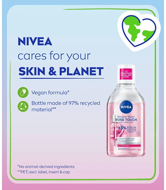 Nivea dvifazis micelinis vanduo su rožių vandeniu (Micellar Rose Vanduo) 400 ml