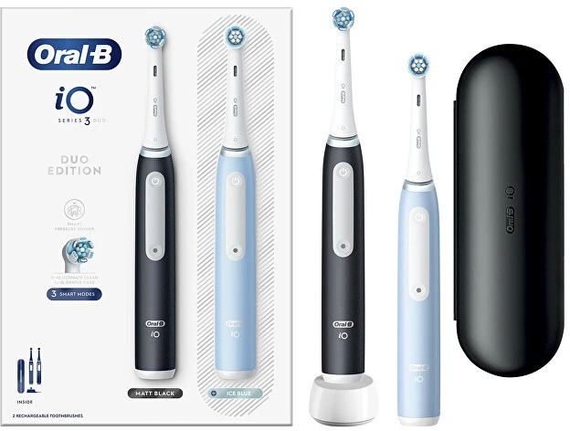 Braun iOG3d.2i6.2K Oral-B iO3 Elektrinis Dantų Šepetėlis Matt Juodas/Ice Mėlyna Duo Pack Edition