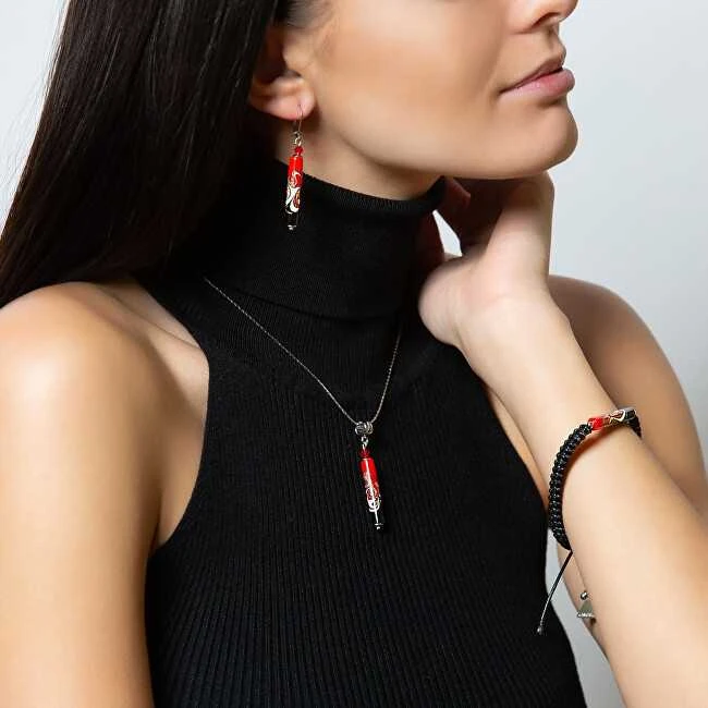 Aistringas kaklo papuošalas Raudona Juodas su unikaliu Pearl Lampglas NPR12