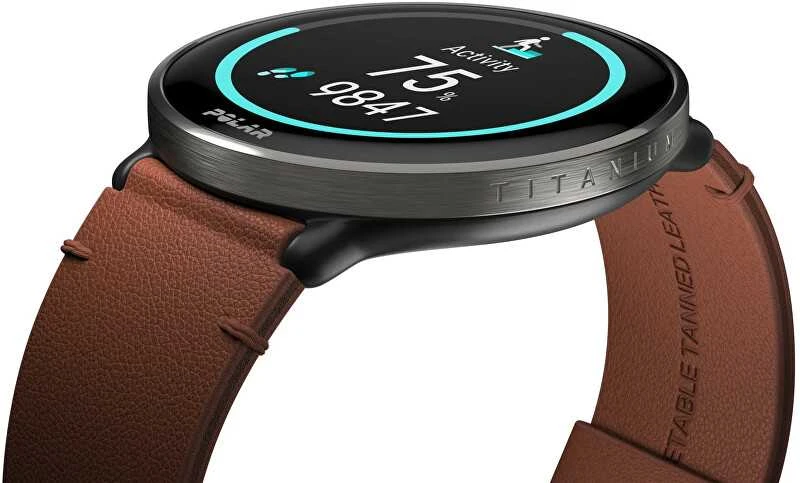 Išmanusis laikrodis Polar Ignite 3 Titanium, S-L dydžio, Juodos spalvos korpusas su rudos spalvos odiniu dirželiu (komplektacijoje papildomai juodos spalvos silikoninis dirželis)