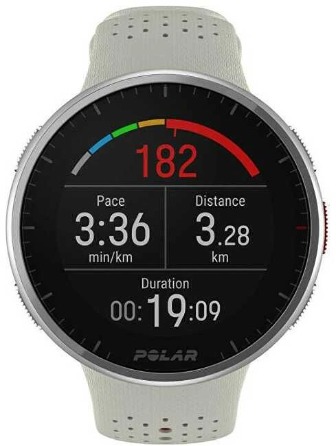 Išmanusis laikrodis Polar Pacer Pro, S/L dydždio, Balta spalvos su baltai raudonu silikoniniu dirželiu