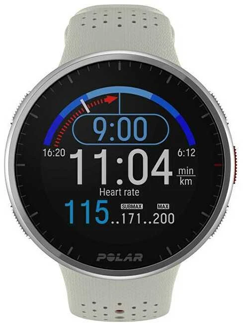 Išmanusis laikrodis Polar Pacer Pro, S/L dydždio, Balta spalvos su baltai raudonu silikoniniu dirželiu
