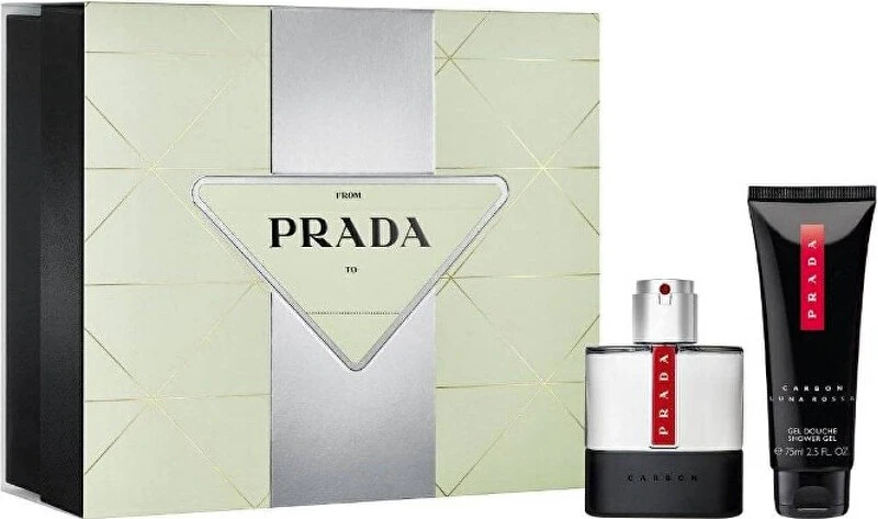 Prada rinkinys: Luna Rossa Carbon tualetinis vanduo vyrams, 50 ml + Luna Rossa Carbon atgaivintas dušo želė kūnui, 75 ml