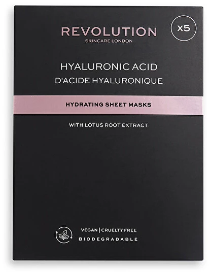 Revolution Skincare Hyaluronic Acid Hydrating Sheet Mask drėkinamoji lakštinė kaukė su hialurono rūgštimi 5vnt.