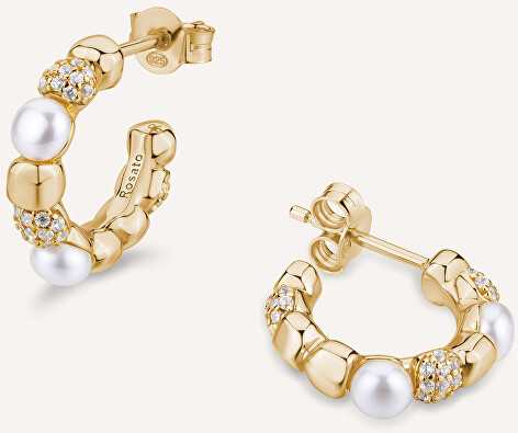 Rosato Luxurious hoop earrings with genuine pearls and zircons Azzurra RZAZ036
