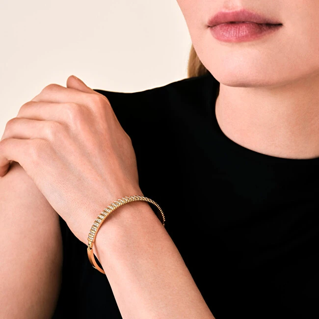Rosefield Gold-plated solid bracelet with crystals Striped JBSBG-J1287