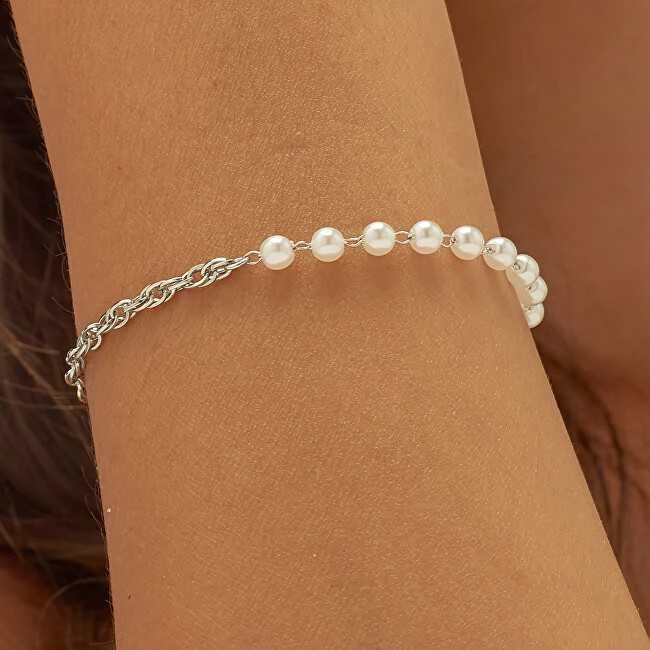 Sagapo Elegantiška plieninė apyrankė su stambiais perlais SHK67