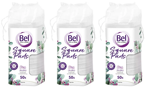 Kvadratinių makiažo valymo pagalvėlių rinkinys „Bel Face & Body Cosmetic“ 3 x 50 vnt.