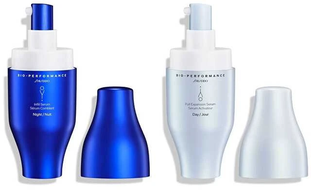 Rinkinys „Shiseido“: „Bio-Performance Infill Anti-Aging Night Serum for Facial“, 30 ml + „Bio-Performance Full Expansion Anti-Aging Day Serum for Facial“, 30 ml