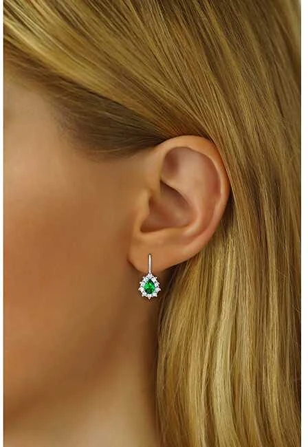 Sidabriniai auskarai su žaliu Swarovski akmeniu Created Stones SILVEGO31866G