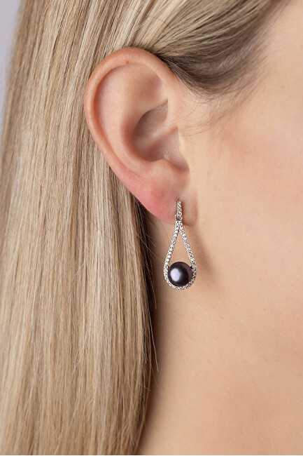 Silvego Luxury sidabrinis earrings with real juodas pearl LPSGRP19233B