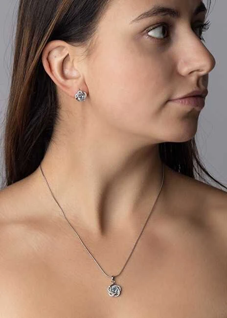 Silvego Sidabrinis papuošalų rinkinys ROSALYN su tikru Topaz Swiss ir Brilliance Zirconia JJJS0088TS (auskarai, pakabukas)