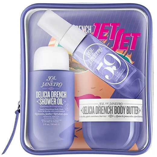 Sol De Janeiro Delicia Drench Jet Set kūno priežiūros rinkinys (dušo aliejus, 90 ml + kūno sviestas, 50 ml + kūno dulksna, 30 ml)
